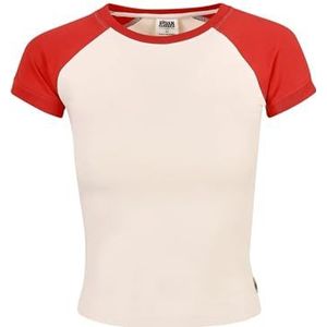 Urban Classics Dames Organic Stretch Short Retro Baseball Tee T-shirt, wit/hugered, S, wit/hugered, S