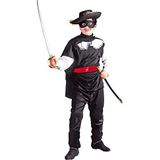 Widmann 38388 38388 Kinderkostuum gemaskerd bandit, bovendeel met broek en riem, musketier, roof, gauner, themafeest, carnaval, zwart, maat S