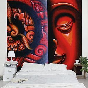 Apalis Vliesbehang Inside Boeddha Mind Fotobehang Vierkant | Fleece Behang Muurschildering Foto 3D Fotobehang voor Slaapkamer Woonkamer Keuken | Grootte: 240x240 cm, rood, 97759