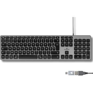Bluestork Frans AZERTY-toetsenbord voor Mac – concave en stille toetsen, 13 multimedia-sneltoetsen, USB/USB-C adapter – toetsenbord voor Mac en iPad – zwart
