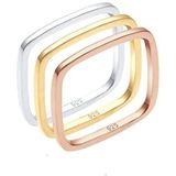 Elli Damesring Tri Color Statement Vierkante Set verguld zilver 925 0602451216, 52 EU, Facetgeslepen, Zonder