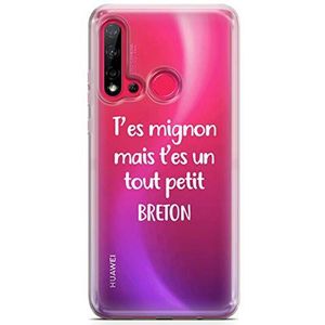 Zokko Beschermhoesje voor Huawei P20 Lite 2019, motief: T'es Mignon mais t'es Un Tout Petit Breton – zacht transparant inkt wit