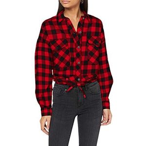 Urban Classics Dames Dames Dames Short Oversized Check Shirt, zwart/rood, XXL
