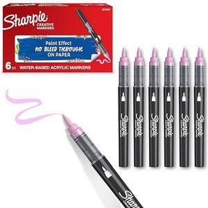 Sharpie Creative Marker Acrylverfmarkers | Brushtip | Verfmarkers op waterbasis | Inkt loopt niet door en geschikt voor de meeste oppervlakken | Roze | 6 stuks