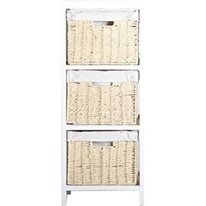 Lastdeco - ERSA Salontafel | wit nachtkastje - nachtkastje van paulownia-hout - 3 laden van wilgentenen - 36 x 37 x 76 cm