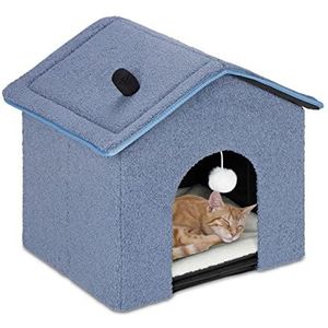 Relaxdays kattenmand, opvouwbaar, zacht, voor katten & kleine honden, HBD: 44 x 48 x 45 cm, hondenhok binnen, blauw