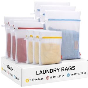 Lifnmybr Fijne mesh waszakken met ophangring, 9 stuks (3 maten), draagbare waszak voor delicatessen, beha, reizen, picknick kleine voorwerpen opslag, handgemaakte lingeriezakken in de wasmachine en