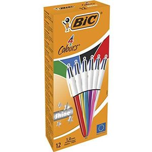 BIC 4 Colours Shine Balpennen Medium Punt (1,0 mm) - Verschillende Metallic Lichamen, Doos van 12 Stuks