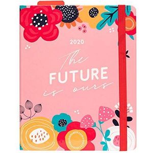 Erik® Premium weekkalender 2020, 17 maanden, 16,5 x 20 cm, roze bloemen, perfect voor school of werk - bloemen