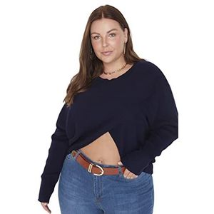 Trendyol Dames V-hals Plain Regular Plus Size Sweater Sweater, Marineblauw, 5XL, marineblauw