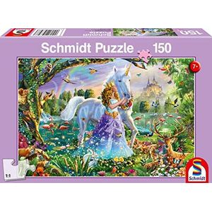 Schmidt Spiele Puzzel 56307 Prinses met eenhoorn en slot, 150 stukjes, kinderpuzzel, kleurrijk
