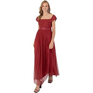 Anaya with Love Dames Maxi Jurk Bardot Off Shoulder Riem Lange Empire Taille Voor Bruiloft Gast Prom Avondjurk Bruidsmeisje Rood, Garent, 56