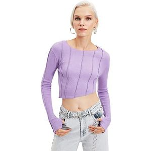 Trendyol Dames getailleerde asymmetrische gebreide blouse met ronde hals, Paars, XL
