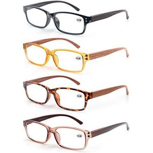 MODFANS 4 stuks leesbril 2,5 heren/dames, goede brillen, hoogwaardig, comfortabel, rechthoekig, hout-effect, super leeshulp, voor mannen en vrouwen