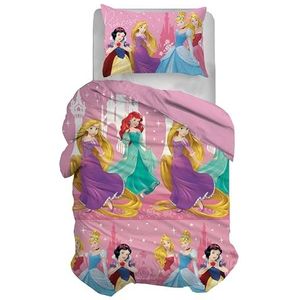 Disney Eenpersoonsbed, dekbedovertrek + kussensloop, dekbedovertrek met kussensloop, dekbedovertrek 155 x 200 cm, 100% katoen, prinsessen (geen hoeslak)