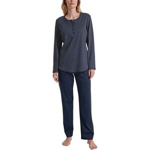 CALIDA Midnight Dreams Damespyjama, lang, van 100% dik katoen, Peacoat Blue., 40-42