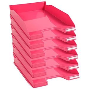 Exacompta - ref. 113284D - Set van 6 Brievenbakken COMBO MIDI - Afmetingen: 34,6 x 25,5x 6,5 cm - voor A4 documenten + - kleur framboos glanzend