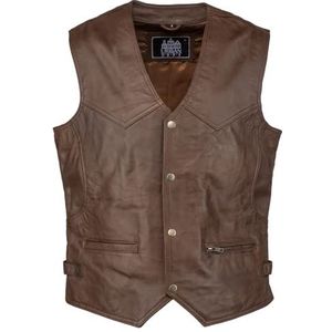 URBAN 5884 Billie Style Motorvest voor heren, comfortabel rundleer, bikervest met knoopsluiting, Bruin, M