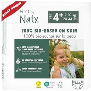 Eco by Naty Baby Luiers - Plantaardige milieuvriendelijke luiers, zeer geschikt voor de gevoelige babyhuid en helpt doorlekken voorkomen (Maat 4+, 144 Stuks)