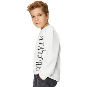 Koton Boys's Atatürk bedrukte katoenen sweatshirt met lange mouwen en ronde hals, ecru(010), 11-12 jaar