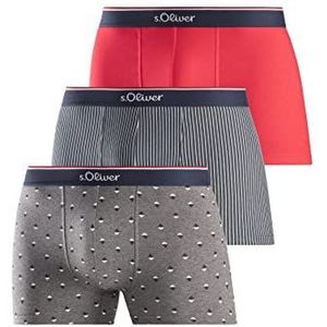 s.Oliver Boxershorts voor heren, verpakking van 3 stuks, Grijs patroon + donkerblauw gestreept + rood, S