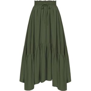 Scarlet Darkness Maxi-rokken voor dames, hoge taille, renaissancerok, lange rok met zakken, Leger Groen, M