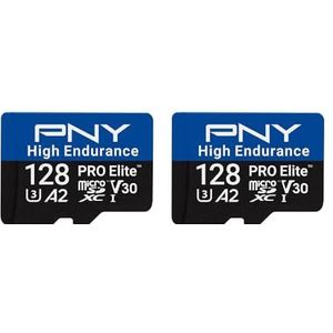 PNY 2x128GB PRO Elite™ High Endurance C10 U3 V30 A2 microSDXC-flashgeheugenkaart – Tot 100/90 MB/s lezen/schrijven, 4K UHD, Full HD, UHS-I, bewaking, huisbeveiliging, continu opnemen, dashcam