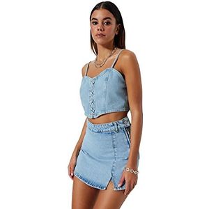 Trendyol Vrouwen Hoge Taille Brede Pijpen Shorts,Lichtblauw,38, Lichtblauw, 64