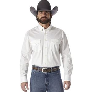 Wrangler Mannen geschilderd woestijn twee zak lange mouw knoop shirt, Kleur: wit, XXL
