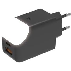 Adapter met Dubbele Poorten Snelladen 65W - USB- en USB-C-poort - Ideaal voor het Opladen van Telefoons, Tablets en Computers - Met Aan/Uit Touch-lampje - Xoopar ICE-G Zwart