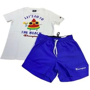 Champion Legacy Back To The Beach AC S/S T-shirt & beachshorts, (wit/kobaltblauw), 11-12 jaar kinderen en jongens