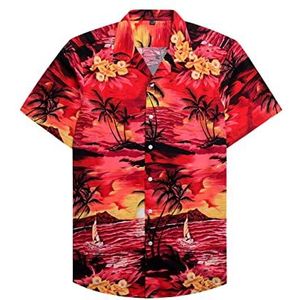 siliteelon Hawaii hemd voor heren, korte mouwen, regular fit, zomer, mannen, katoen, Aloha korte mouwen, Hawaii hemd, korte mouwen, casual, button down, 01 rood, XL
