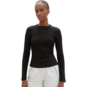 TOM TAILOR Denim T-shirt met lange mouwen voor dames, 14482 - Deep Black, L