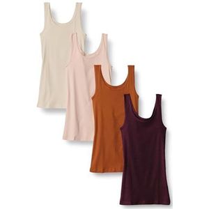 Amazon Essentials Tanktop voor dames, slimfit, set van 4 stuks, beige/blush/bordeaux/terracotta/groot
