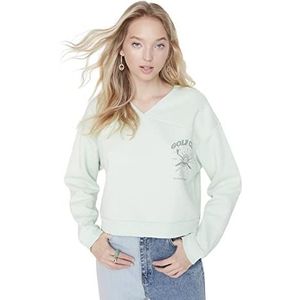 Trendyol Dames ronde hals met slogan getailleerd sweatshirt, mint, M, Munt, M