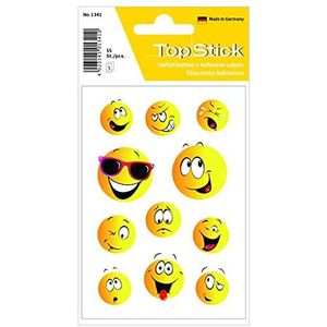 TopStick 1341 sticker happy face (55 etiketten, papier, mat) zelfklevende kleine smiley emoji etiketten voor souvenirs, cadeaus, verjaardagen, fotoalbums, beloningen, scrapbooking, decoratie, geel