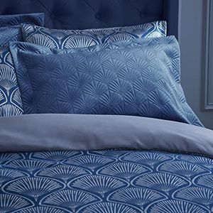 Catherine Lansfield Art Deco Pearl Oxford 50x75cm + rand Pack van 2 kussenslopen met envelopsluiting marineblauw