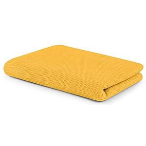 SETEX Wafellpiqué knuffeldeken, veelzijdige deken van 100% katoen, geschikt als woondeken, sprei, zomerdeken, outdoordeken en meer, 150 x 200 cm, geel