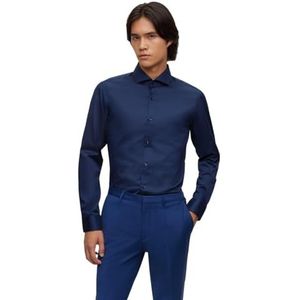 HUGO Kason slim fit overhemd voor heren van lichtgewicht katoenen keperbinding, Navy413, 43