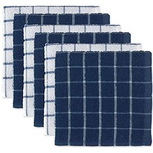 DII 100% katoen, machinewasbaar, ultra absorberend, basic dagelijks 12 x 12 badstof keukendoeken, vensterruitontwerp, set van 6 - nautisch blauw