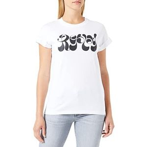 Replay Dames T-shirt korte mouwen met opschrift, 001, wit, XL