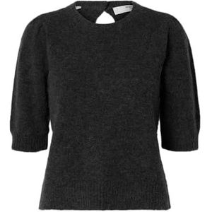 SELECTED FEMME SLFLULU SS Open Back Knit O-Neck NOOS, Volcanic Ash/Detail: melange, XL