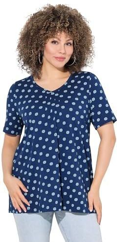 Ulla Popken - Shirt - Lichtblauw / Donkerblauw - Kwartmouw - V-hals