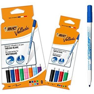BIC Velleda Whiteboard Stiften met medium punt voor Whiteboards en Wisbordjes - Diverse Kleuren - Pak van 8+4