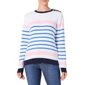 Armor Lux Gestreepte marine trui met ronde hals details knopen dames, Wit/Seal/Fairytale/Blues, L