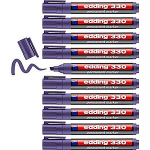 edding 330 permanent marker - violet - 10 stiften - beitelpunt 1-5 mm - watervast, sneldrogend - wrijfvast - voor karton, kunststof, hout, metaal, glas