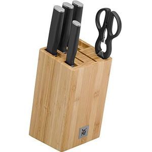 WMF Kineo Messenblok met messenset, 6-delig, Made in Germany, 4 messen, keukenschaar, bamboe-blok, Performance Cut, speciaal gehard staal
