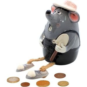 Keramische spaarpot/spaarpot/moneybox als muis met spader/tuinier, handgemaakt, ca. 17 cm groot, randkruk