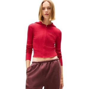 TOMMY JEANS Dames TJW Essential Rits Hood Cardi DW0DW21673, Rood, XXS, Rood (Ruby Rabarber), XXS