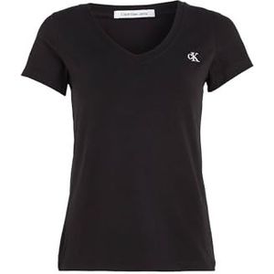 Calvin Klein Jeans Dames Ck Embroidery Stretch V-hals T-shirt, zwart., XXL